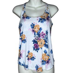 Pink Republic Women's White Floral Blouse Double Spaghetti Strap Flowy Size XS